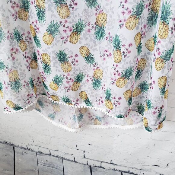 Miken Swim Flutter Sleeve Off Shoulder Beach Cover Up Sz S Pineapple Semi Sheer - Picture 4 of 10